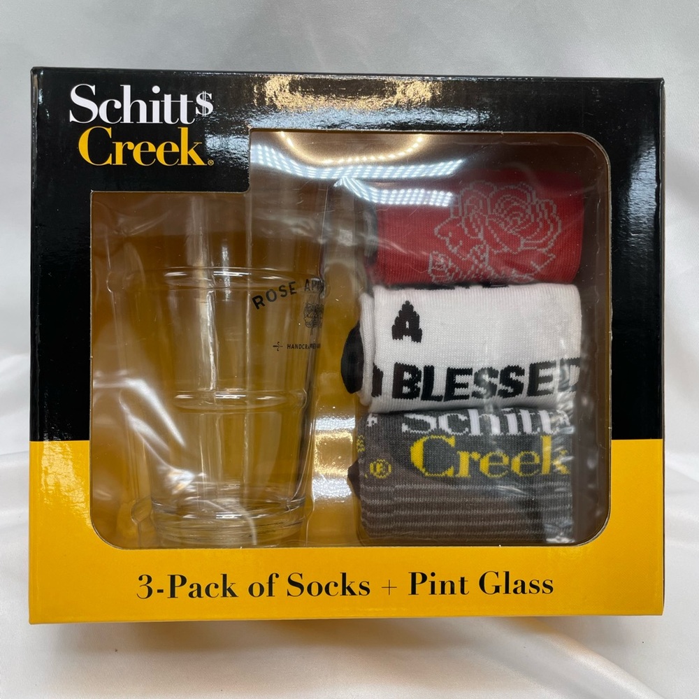 Schitt's Creek 3 Pack of Socks and Pint Glass Gift Set